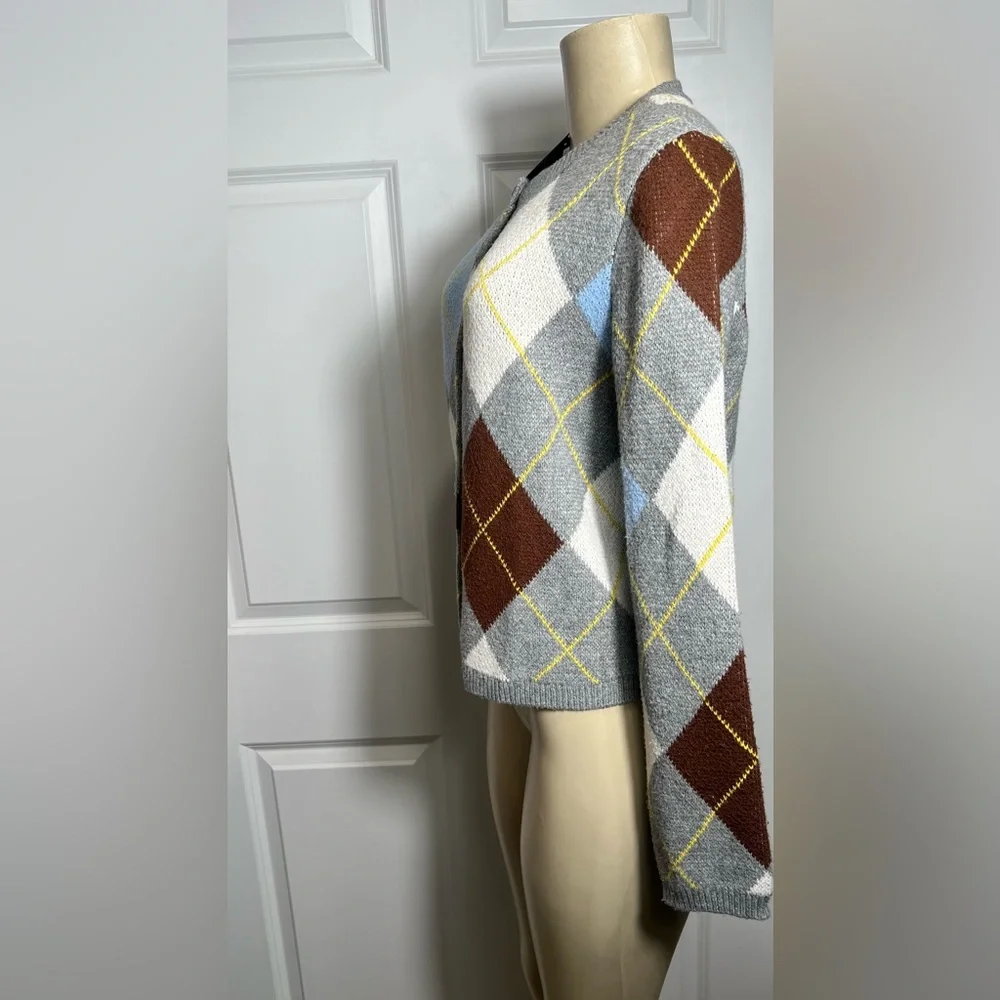 Marled Aggie Argyle Plaid Button-Up Boxy Fit Round Neck Cardigan Sweater_7